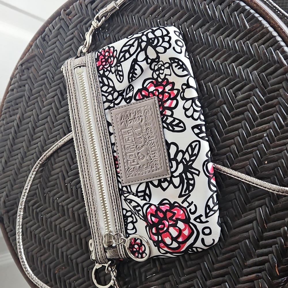 Coach Poppy Floral Small Crossbody Bag - Silver, Black, White, and Red
